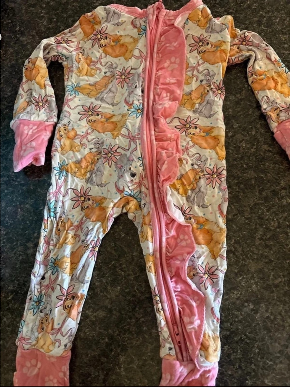 BAMBOO Pink Floral Puppy Print Footed One-Piece